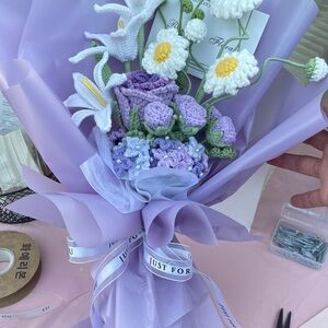 Purple and White Crochet Flower Bouquet